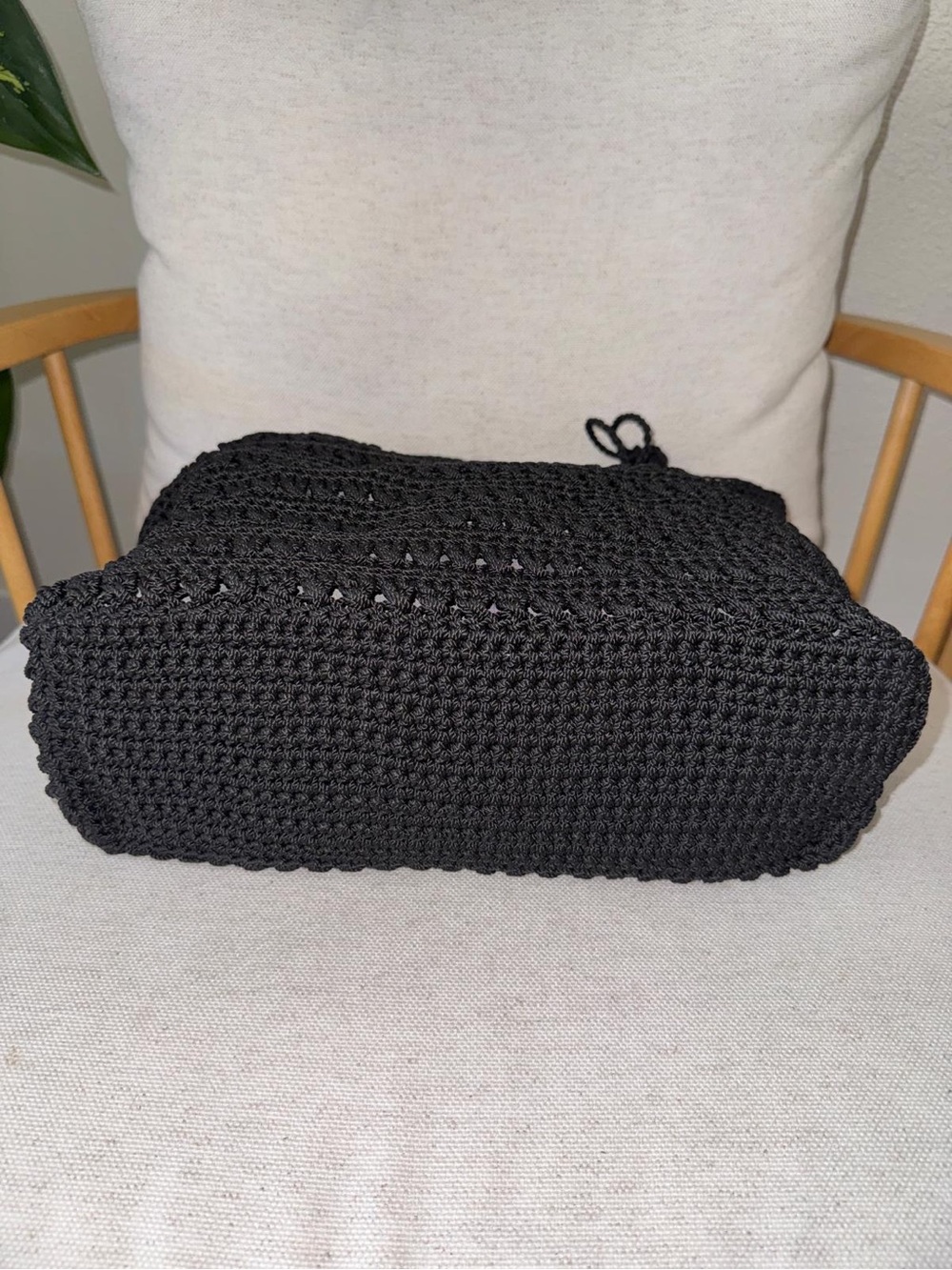 Vintage The Sak Black Crochet Black Woven Tote Boho Granny Shoulder Bag Purse - Picture 11 of 15